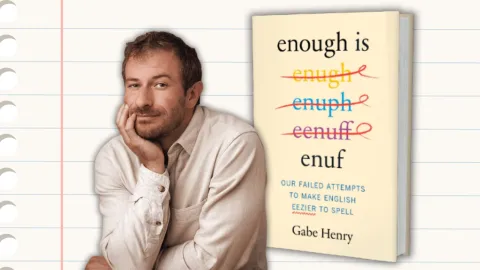Author photo against a background that looks like lined notebook paper next to his book.