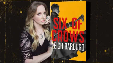 Author photo of Leigh Bardugo, a woman with long blond hair, next to a picture of her book.