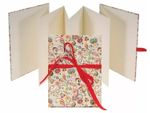 A book with the pages folded out like an accordion.