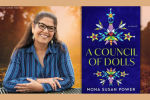 Author photo of Susan Power next to her book A Council of Dolls