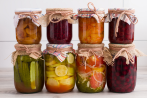 Jars containing preserved food.
